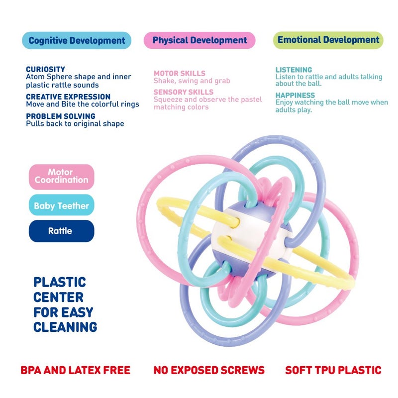 WEofferwhatYOUwant Baby Sensory Teether Ball Soft Rattle Rings for Teething Relief Chewing Grasping BPA Free Newborn Infant Toy 0-6 Months Montessori Soothing Portable Developmental Toy - Image 4